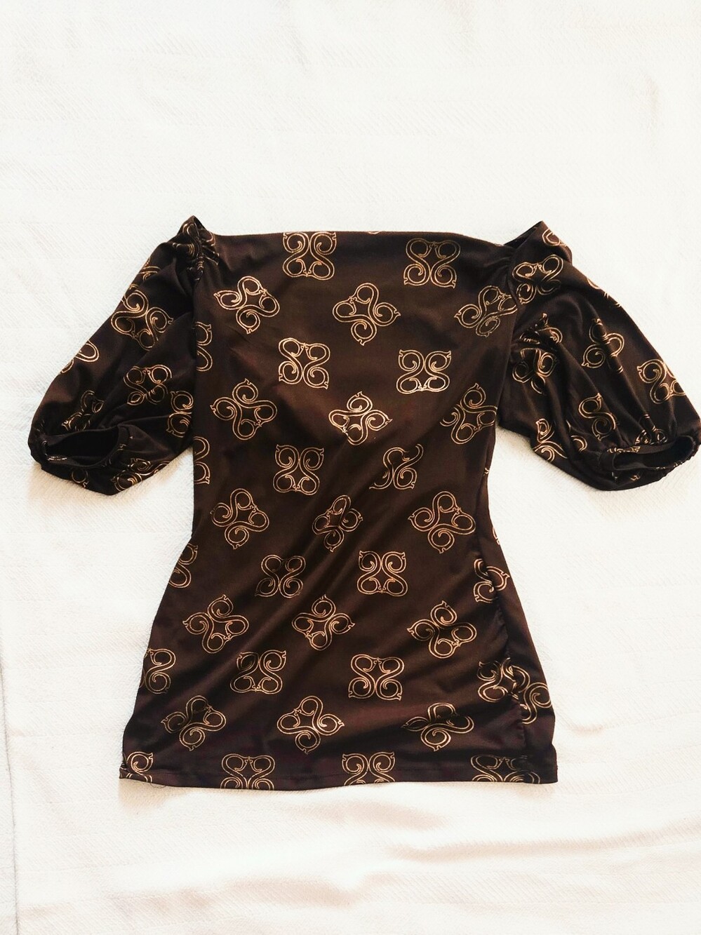 Brown Cold Shoulder Sleeve Patterned Mini Dress